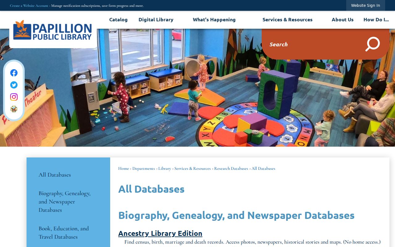 Papillion residents directory view of Papillion library research databases
