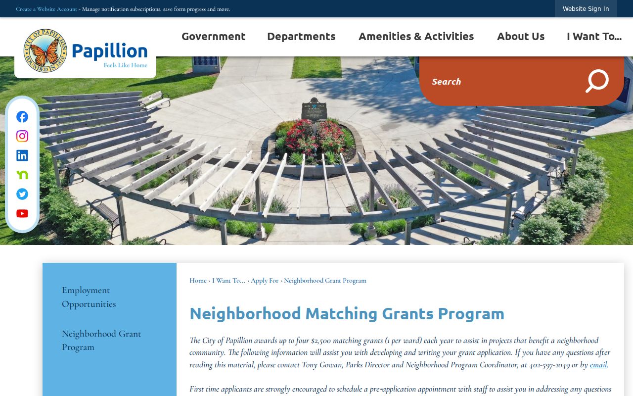 Papillion neighbors research: Neighborhood Grant Program page