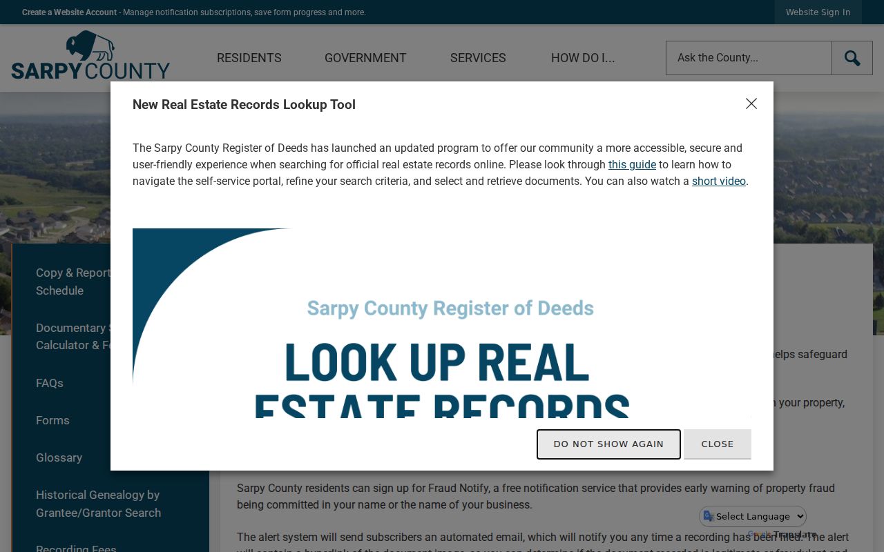 Papillion neighbors research: Sarpy Property Fraud Alert Service page