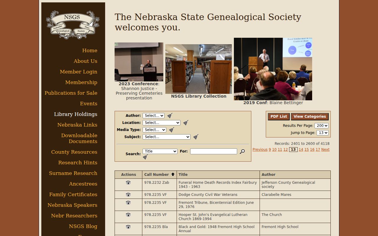 Papillion previous residents Nebraska State Genealogical Society directory holdings