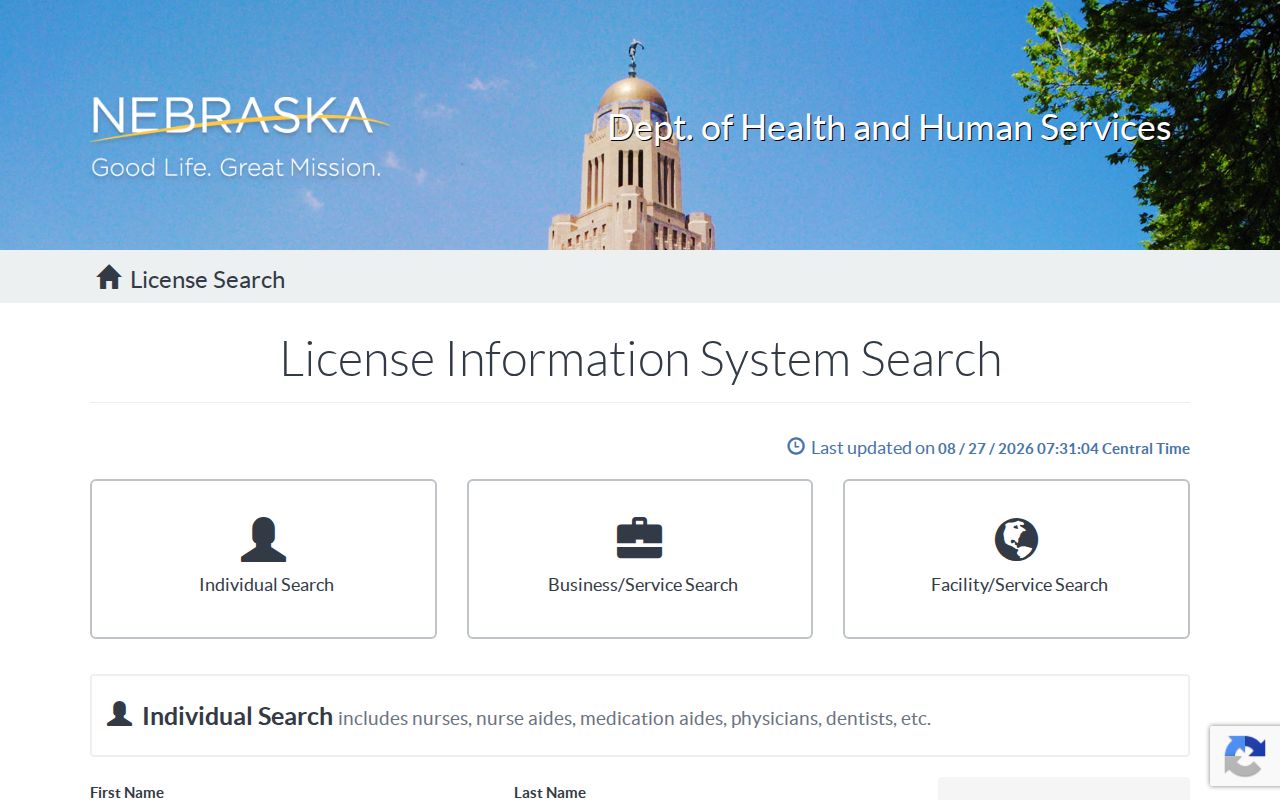 Papillion resident lookup through Nebraska professional license search