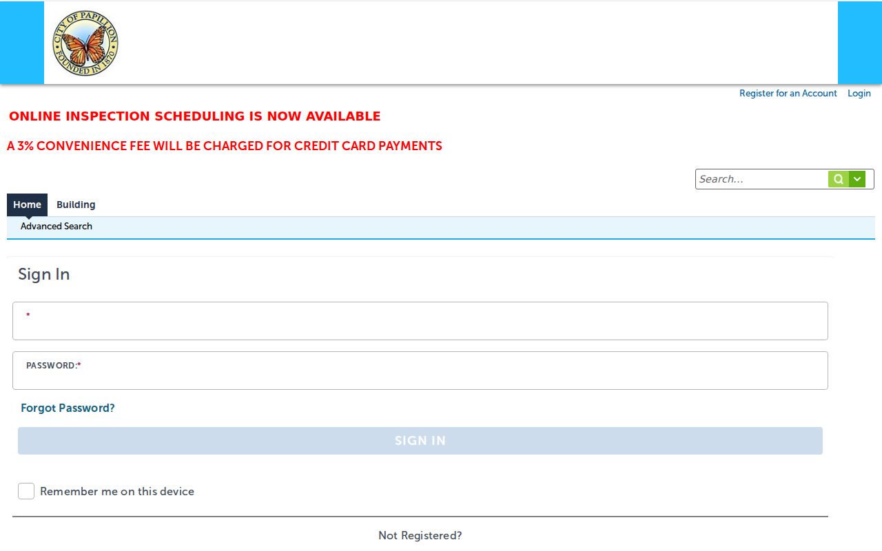 Papillion street directory view of the Accela permit portal